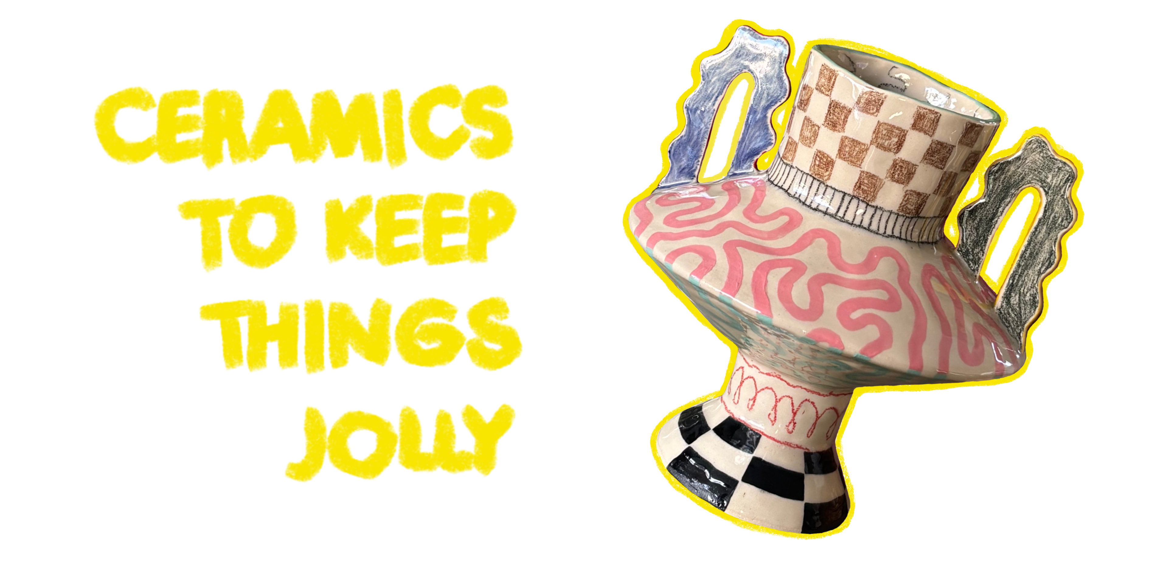 Decorative ceramic piece with text 'Ceramics to keep things jolly' on a white background